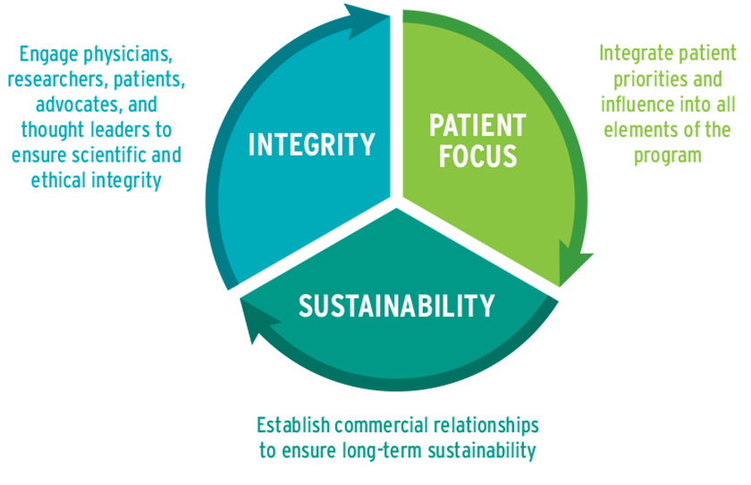 Cycle of integrity, patient focus and sustainabillity graphic 